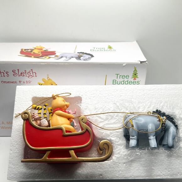 Tree Buddees Winnie the Pooh Sleigh Eeyore Piglet 2pcs Large Christmas Ornament - Picture 1 of 8